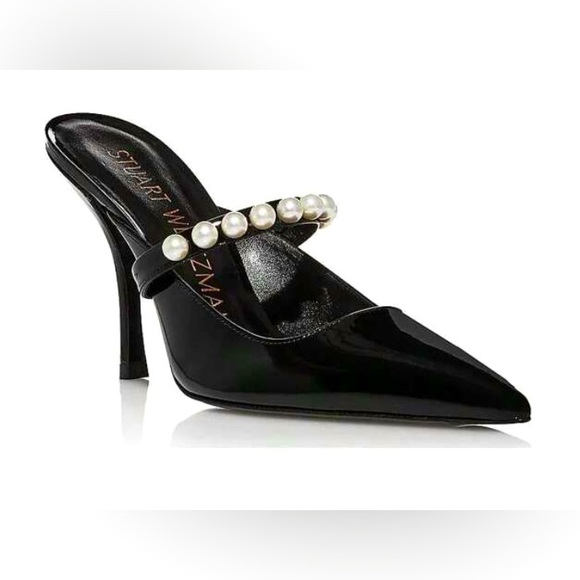 Stuart Weitzman Shoes - Stuart Weitzman Goldie 100 Women's Black Patent Leather Pearl Pump Mule Size 6
